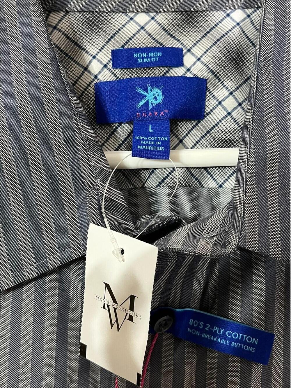 Egara Men's Wearhouse Gray Striped Button Up Shirt Non-Iron Slim Fit Mens Size L - Picture 5 of 7